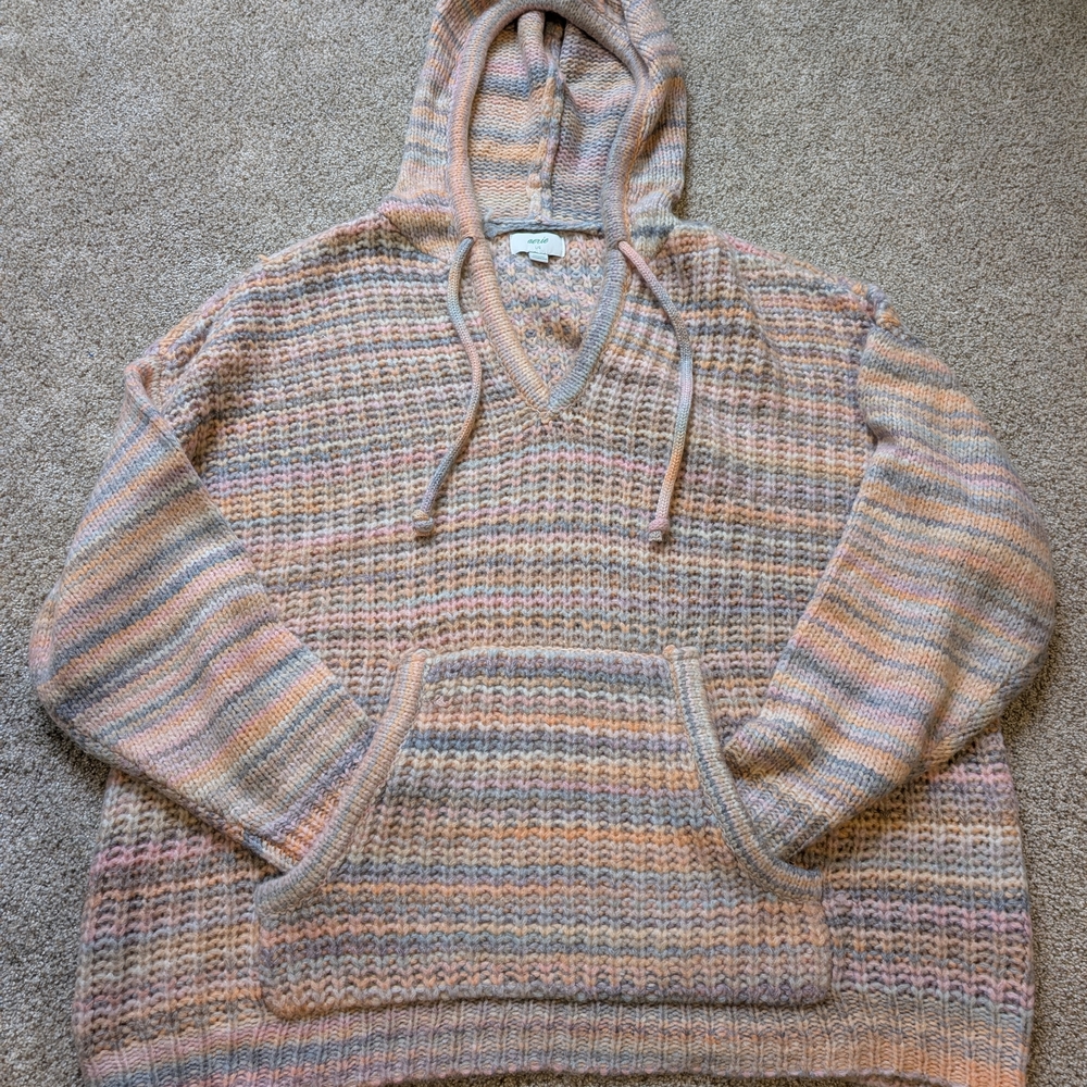Aerie Space Dye Pastel Hooded Knit Oversized Sweater Wool‎ Blend